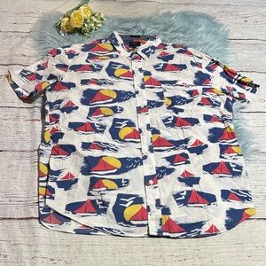 J. Crew Factory Slim Multicolor Sailboat Print Button Down Shirt sz L